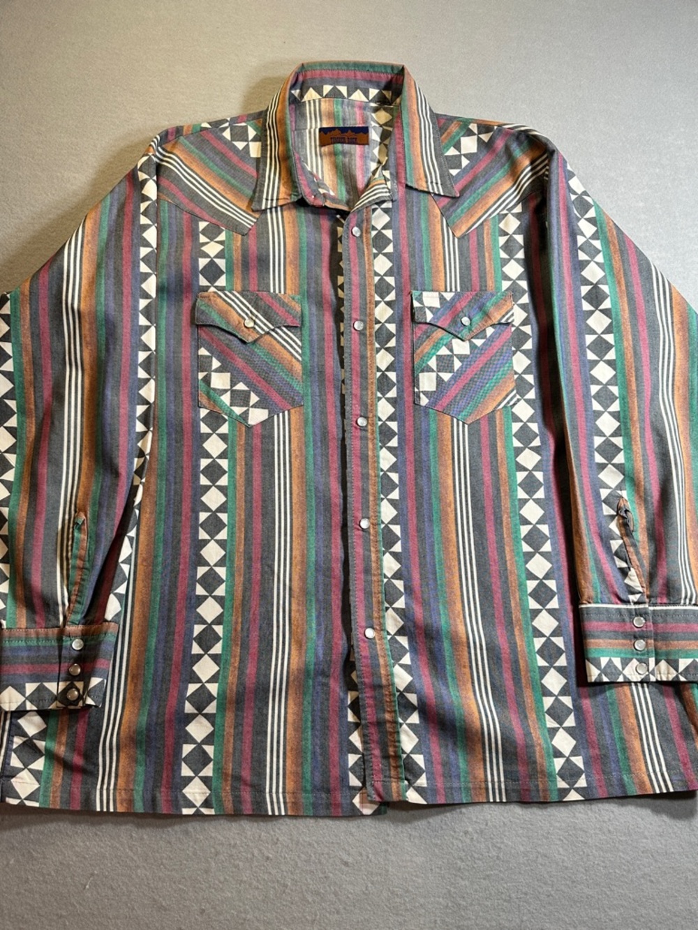 Timber Rock Western Shirt Mens XL 2XL Aztec Stripe Pearl Snap Made USA Vintage